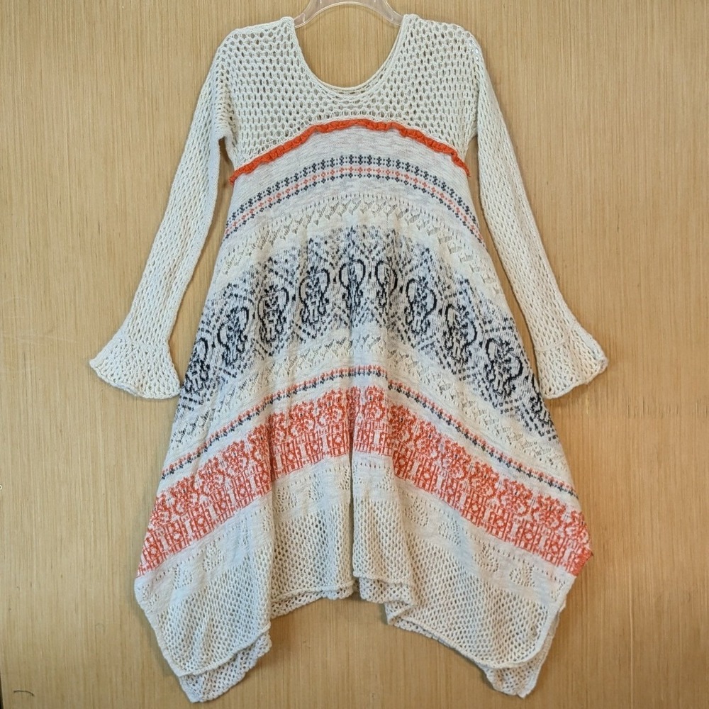 Sleeping on Snow Anthropologie Boho Bell Sleeve Knit Tunic Dress Small Cream